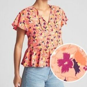GAP  Coral Peplum Floral Blouse